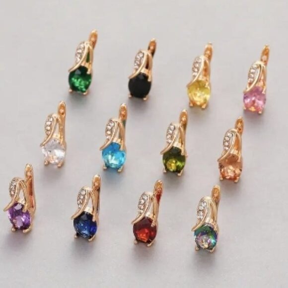 18k Gold Plated Water Drop Aqua Blue Diamond Earrings - Picture 3 of 3